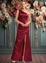 Load image into Gallery viewer, Jemima A-line One Shoulder Floor-Length Stretch Satin Bridesmaid Dress With Bow XXCP0025758