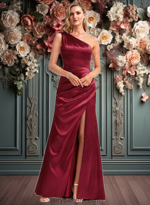 Jemima A-line One Shoulder Floor-Length Stretch Satin Bridesmaid Dress With Bow XXCP0025758