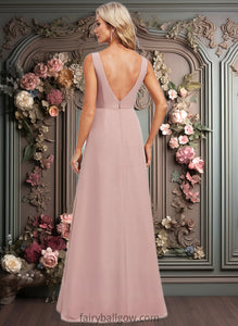 Dayanara A-line V-Neck Floor-Length Chiffon Bridesmaid Dress XXCP0025820