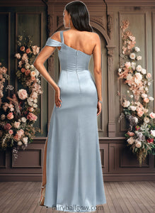 Saniyah A-line One Shoulder Floor-Length Stretch Satin Bridesmaid Dress XXCP0025725