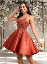 Load image into Gallery viewer, Abbey A-line Scoop Short Satin Lace Homecoming Dress With Sequins XXCP0025683