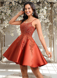 Abbey A-line Scoop Short Satin Lace Homecoming Dress With Sequins XXCP0025683