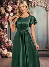 Load image into Gallery viewer, Jazmine A-line Scoop Floor-Length Stretch Satin Bridesmaid Dress With Ruffle XXCP0025770