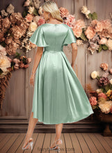 Load image into Gallery viewer, Cassandra A-line V-Neck Asymmetrical Stretch Satin Bridesmaid Dress With Ruffle XXCP0025772