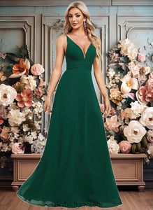 Ayanna A-line V-Neck Floor-Length Chiffon Bridesmaid Dress XXCP0025813