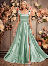 Load image into Gallery viewer, Seraphina A-line Square Floor-Length Stretch Satin Bridesmaid Dress With Bow XXCP0025788