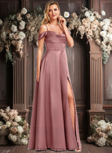 Load image into Gallery viewer, Nyasia A-line Cold Shoulder Floor-Length Satin Bridesmaid Dress XXCP0025750