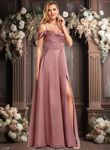 Nyasia A-line Cold Shoulder Floor-Length Satin Bridesmaid Dress XXCP0025750