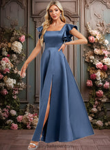 Load image into Gallery viewer, Evangeline A-line Square Floor-Length Satin Bridesmaid Dress With Ruffle XXCP0025774