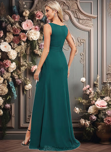 Holly A-line Scoop Floor-Length Chiffon Bridesmaid Dress With Ruffle XXCP0025814