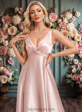 Load image into Gallery viewer, Nicole A-line V-Neck Floor-Length Stretch Satin Bridesmaid Dress XXCP0025779