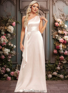 Maisie A-line One Shoulder Floor-Length Stretch Satin Bridesmaid Dress With Ruffle XXCP0025818