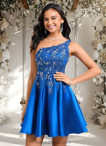 Alina A-line One Shoulder Short Satin Homecoming Dress With Appliques Lace Sequins XXCP0025657