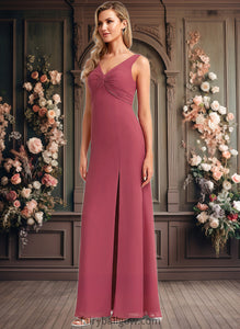 Fatima A-line V-Neck Floor-Length Chiffon Bridesmaid Dress XXCP0025753