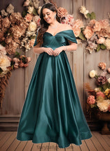 Load image into Gallery viewer, Kailey A-line Off the Shoulder Floor-Length Satin Prom Dresses With Pleated XXCP0025851