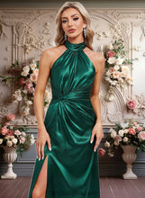 Load image into Gallery viewer, Lena A-line Halter Floor-Length Stretch Satin Bridesmaid Dress With Ruffle XXCP0025817