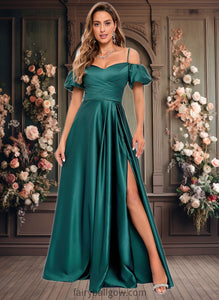 Karma A-line Off the Shoulder Sweetheart Floor-Length Satin Prom Dresses XXCP0025852