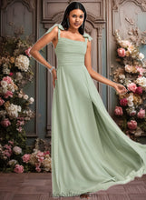 Load image into Gallery viewer, Skyler A-line Cowl Floor-Length Chiffon Bridesmaid Dress With Bow XXCP0025738