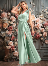 Load image into Gallery viewer, Dahlia A-line V-Neck Floor-Length Stretch Satin Bridesmaid Dress With Bow XXCP0025737