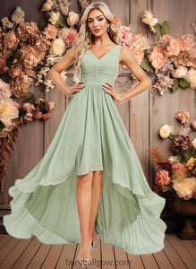 Nathalia A-line V-Neck Asymmetrical Chiffon Bridesmaid Dress XXCP0025809