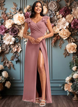 Load image into Gallery viewer, Abbey A-line V-Neck Floor-Length Chiffon Bridesmaid Dress With Ruffle XXCP0025751