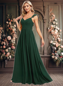 Scarlett A-line V-Neck Floor-Length Chiffon Bridesmaid Dress With Ruffle XXCP0025811