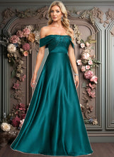 Load image into Gallery viewer, Allison A-line Off the Shoulder Floor-Length Stretch Satin Prom Dresses XXCP0025879