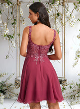 Load image into Gallery viewer, Sienna A-line Scoop Short Chiffon Homecoming Dress With Sequins Appliques Lace XXCP0025681