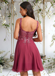 Sienna A-line Scoop Short Chiffon Homecoming Dress With Sequins Appliques Lace XXCP0025681