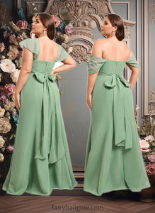 Tianna Trumpet/Mermaid Off the Shoulder V-Neck Floor-Length Chiffon Bridesmaid Dress XXCP0025810