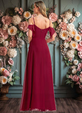 Load image into Gallery viewer, Sarah A-line Cold Shoulder Floor-Length Chiffon Bridesmaid Dress With Ruffle XXCP0025755