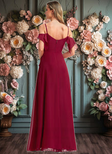 Sarah A-line Cold Shoulder Floor-Length Chiffon Bridesmaid Dress With Ruffle XXCP0025755