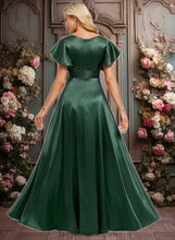 Load image into Gallery viewer, Abigayle A-line V-Neck Floor-Length Stretch Satin Bridesmaid Dress With Ruffle XXCP0025773