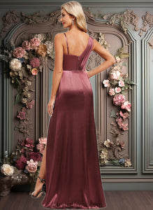 Joy A-line Asymmetrical Floor-Length Stretch Satin Bridesmaid Dress XXCP0025828