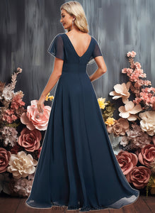 Ingrid A-line V-Neck Floor-Length Chiffon Bridesmaid Dress XXCP0025806