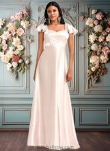 Load image into Gallery viewer, Alisa A-line V-Neck Floor-Length Stretch Satin Bridesmaid Dress With Bow XXCP0025759