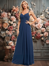 Load image into Gallery viewer, Mollie A-line V-Neck Floor-Length Chiffon Bridesmaid Dress XXCP0025803