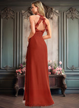 Load image into Gallery viewer, Rebekah A-line V-Neck Floor-Length Chiffon Bridesmaid Dress With Ruffle XXCP0025754