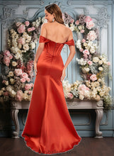 Load image into Gallery viewer, Lilly Trumpet/Mermaid Off the Shoulder Sweep Train Satin Prom Dresses XXCP0025832