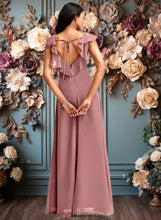 Load image into Gallery viewer, Abbey A-line V-Neck Floor-Length Chiffon Bridesmaid Dress With Ruffle XXCP0025751