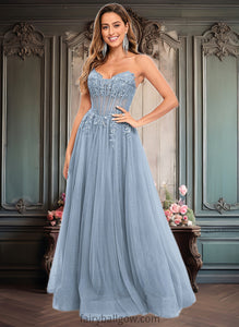 Mariela Ball-Gown/Princess V-Neck Floor-Length Tulle Prom Dresses With Sequins Appliques Lace XXCP0025837