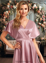 Load image into Gallery viewer, Sarah A-line V-Neck Asymmetrical Stretch Satin Bridesmaid Dress XXCP0025752