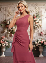 Load image into Gallery viewer, Kinsley A-line One Shoulder Floor-Length Chiffon Bridesmaid Dress With Ruffle XXCP0025824