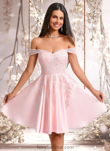 Sylvia A-line Off the Shoulder Short Satin Homecoming Dress With Rhinestone Beading Appliques Lace XXCP0025679