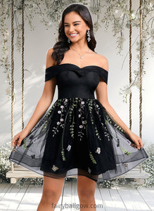 Lilliana A-line Off the Shoulder Short Tulle Lace Homecoming Dress With Embroidered XXCP0025720