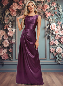 Joyce A-line Scoop Floor-Length Stretch Satin Bridesmaid Dress XXCP0025829