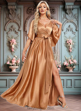 Load image into Gallery viewer, Natalya A-line V-Neck Floor-Length Stretch Satin Bridesmaid Dress XXCP0025793