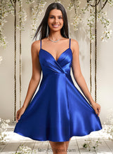 Load image into Gallery viewer, Seraphina A-line V-Neck Short Stretch Satin Homecoming Dress With Pleated XXCP0025705