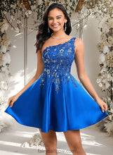 Load image into Gallery viewer, Alina A-line One Shoulder Short Satin Homecoming Dress With Appliques Lace Sequins XXCP0025657