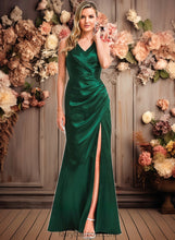 Load image into Gallery viewer, Melanie A-line V-Neck Floor-Length Stretch Satin Bridesmaid Dress XXCP0025746